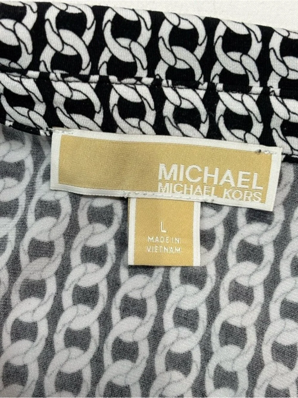 Michael Kors Black & White Chain Link Print Twist Front Long Sleeve Blouse L 566